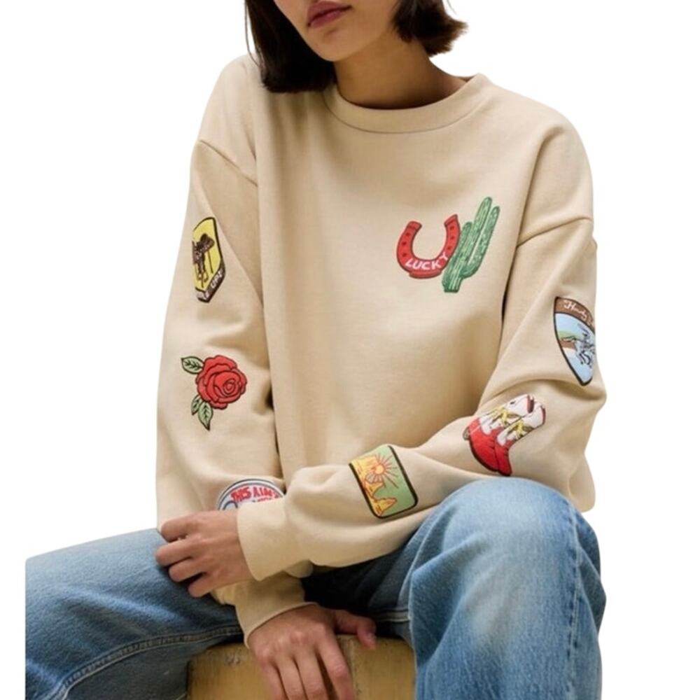 DAYDREAMER Western Patches Oversized Crew Sweatshirt Size S / M (P2P 27”) New